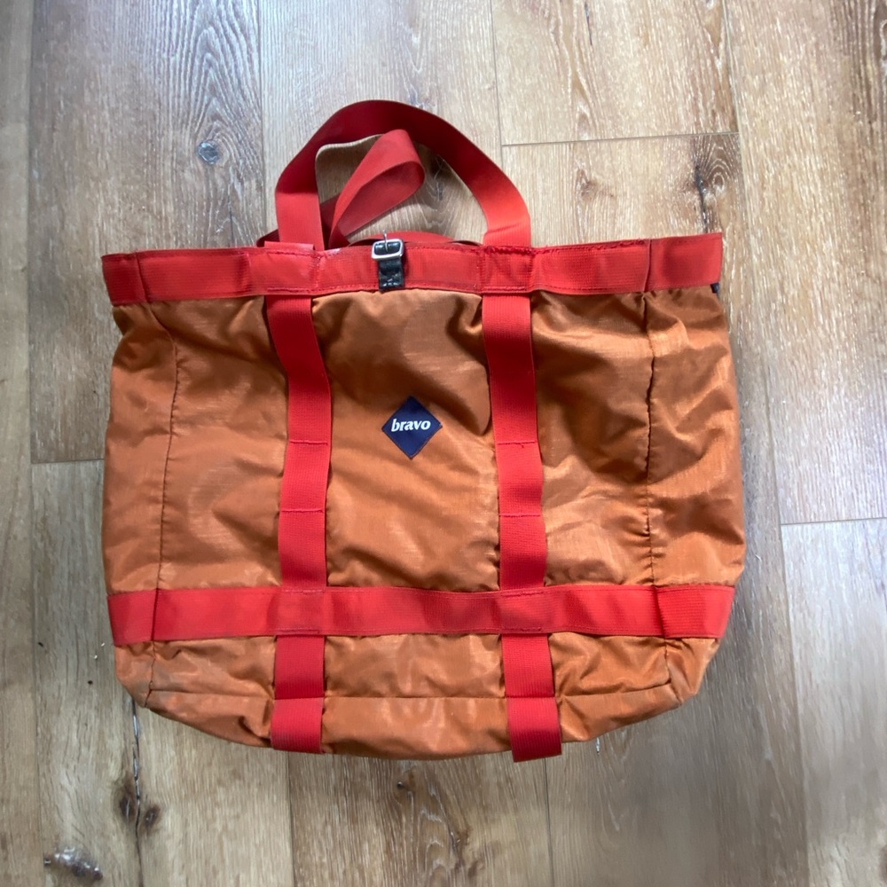 Bravo Orange Canvas Tote Bag with Red Straps